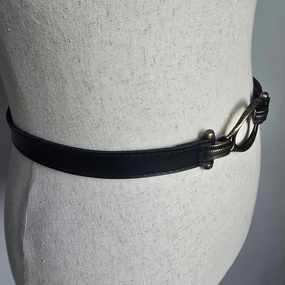 Equestrian Waist Belt Black Brass Hook Buckle Adjustable Vegan Womens Size 12 - Picture 3 of 10